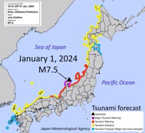 Japan Earthquake Map in1 Jan 2024